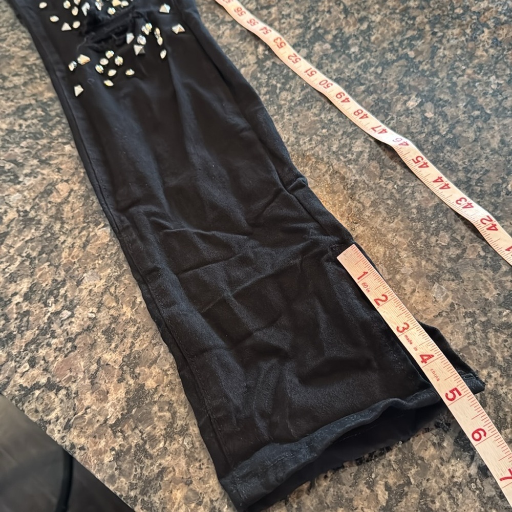 Black studded rocker distressed denim skinny jeans XL - Picture 12 of 13